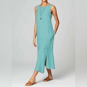 Pure Jill Linen Blend Asymmetric Dress Medium Petite MP Aegean Blue Summer.  24